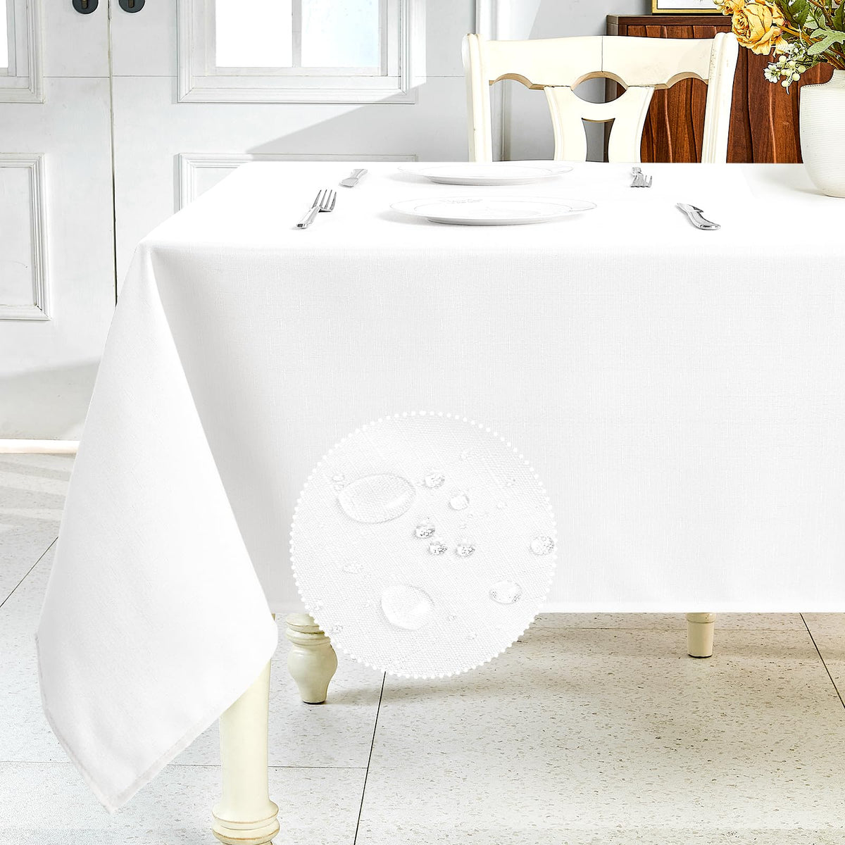 IVAPUPU Textured Linen Rectangle Table Cloth, Sage Green, 52 x 70 Inch