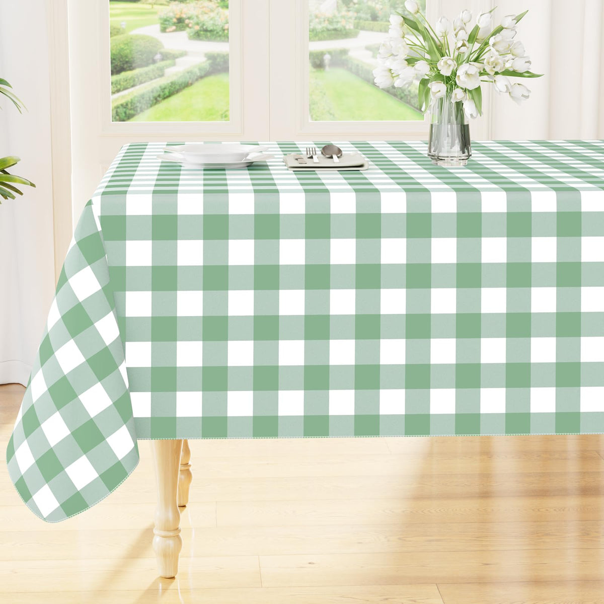Smiry Picnic Table Cloth, Vinyl Tablecloths with Flannel Backing, 60"x84"