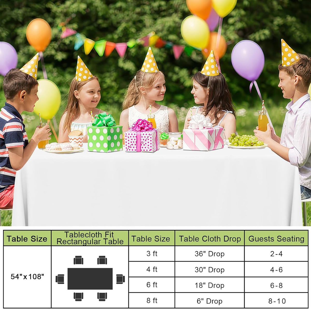 Smiry Disposable Table Cloth - 6 Pack, 54 x 108 Inch Waterproof Rectangle Tablecloths for Parties, Decorative Plastic Table Cover, Leakproof & Sturdy, White