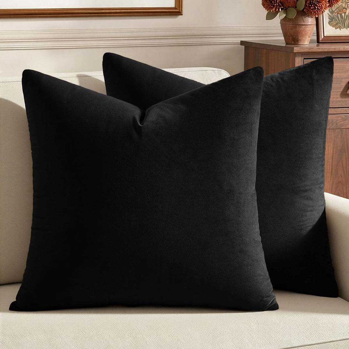 MIULEE Velvet Throw Pillow Covers 18x18 Inch Pack of 2 Dark Blue