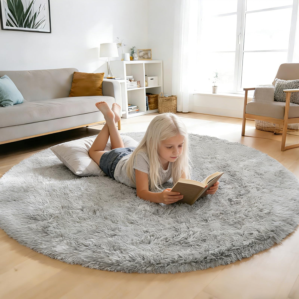 6x9 Black Fluffy Area Rug for Living Room,Large Shag Area Rugs for Bedroom