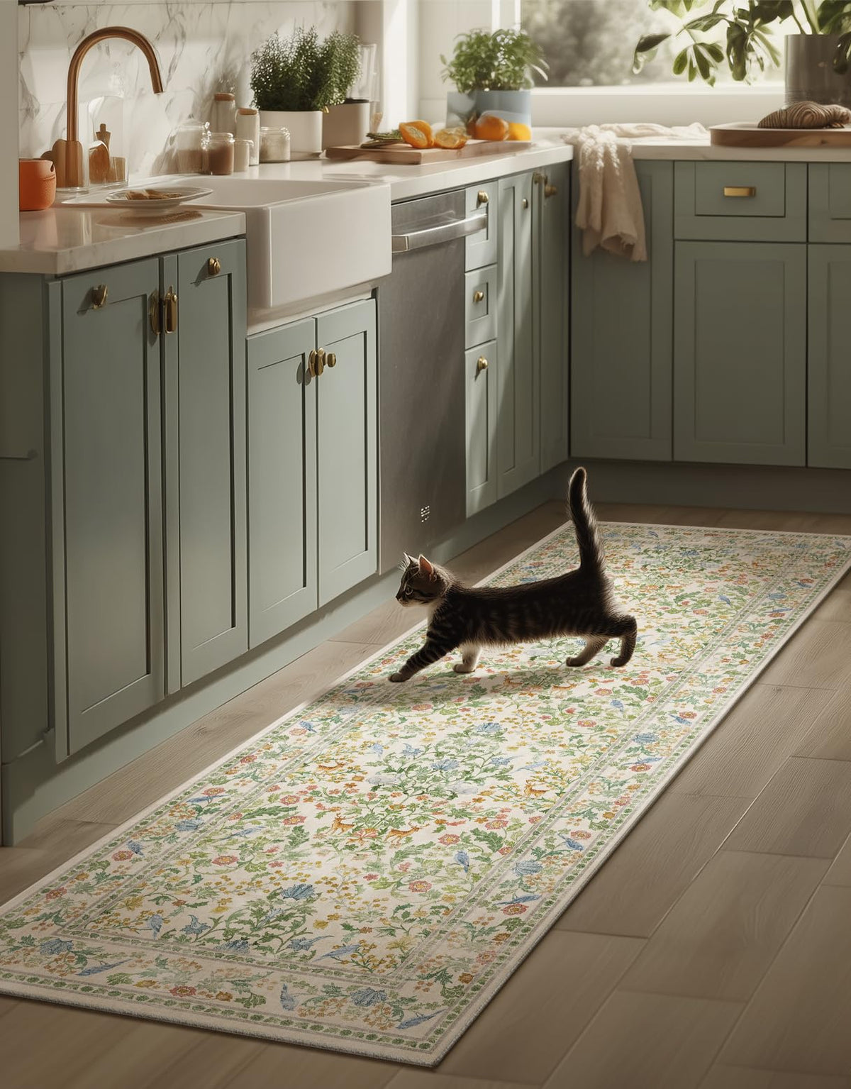 Washable Area Rugs for Living Room: 9x12 Area Rug for Bedroom Vintage Stain Resistant Non Slip Low Pile Lightweight Soft Carpet for Kitchen Dining Room Farmhouse Kids Room Nursery
