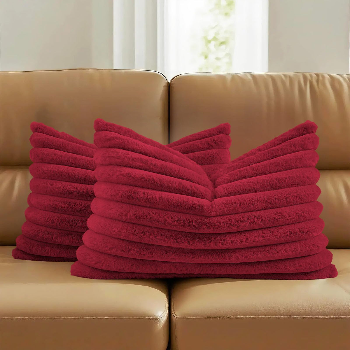 FUTEI Pack of 2 Faux Fur Throw Pillow Covers 18x18 Inch, Cream White