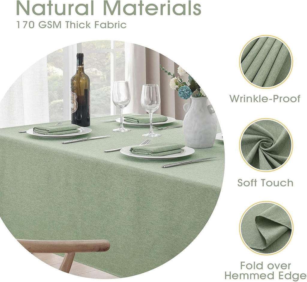 Veblandy Rectangle Tablecloth Waterproof Linen Textured Table Cloth Stain and Wrinkle Resistant Washable, Decorative Fabric Table Cover for Dining, Party and Camping (Sage Green, 52 * 70)