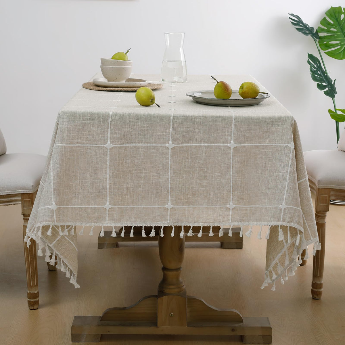 Softalker Fall Linen Rectangle Tablecloth with Tassel, 55 x 70 Inch