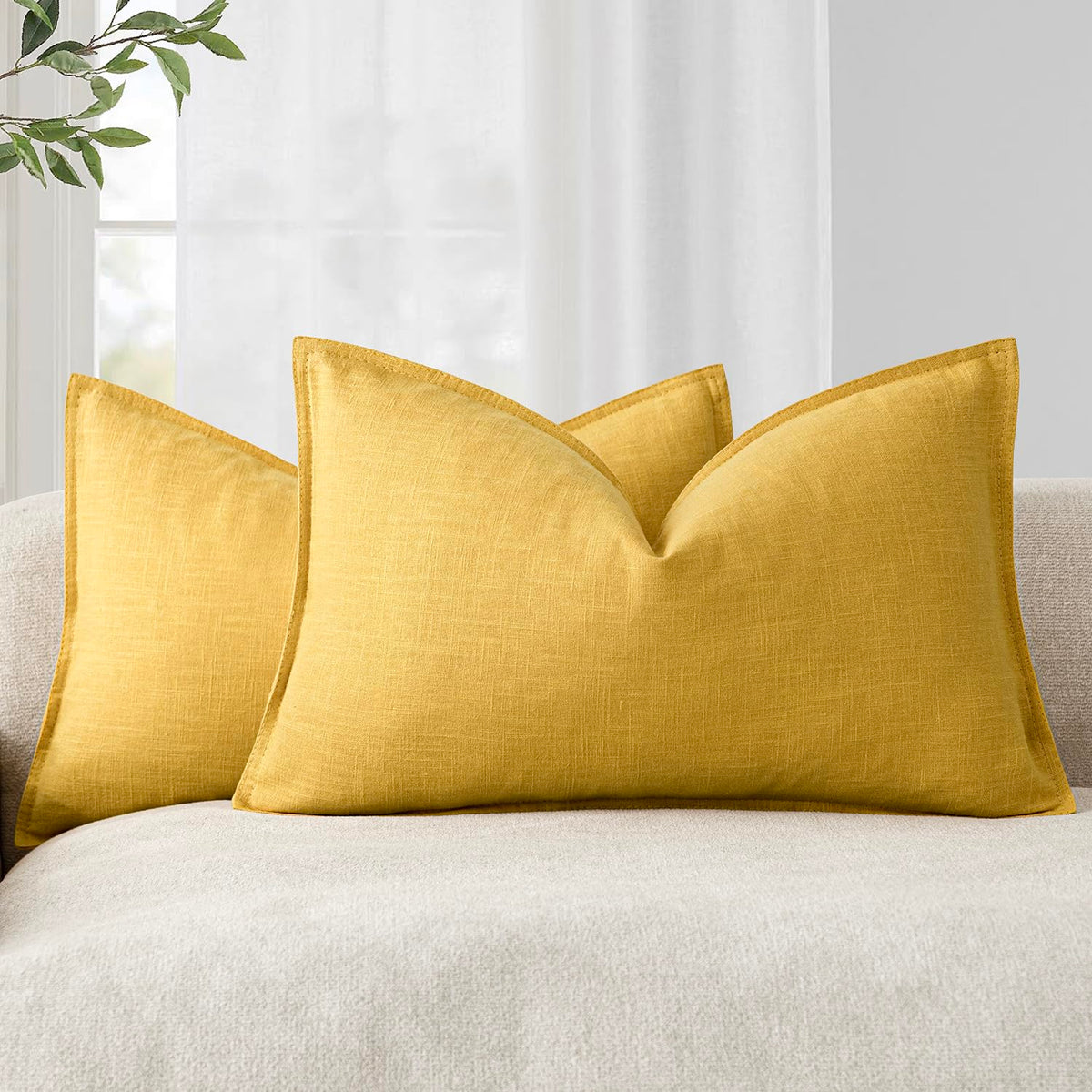 Foindtower Linen Solid Decorative Throw Pillow Covers 18x18 Natural Beige