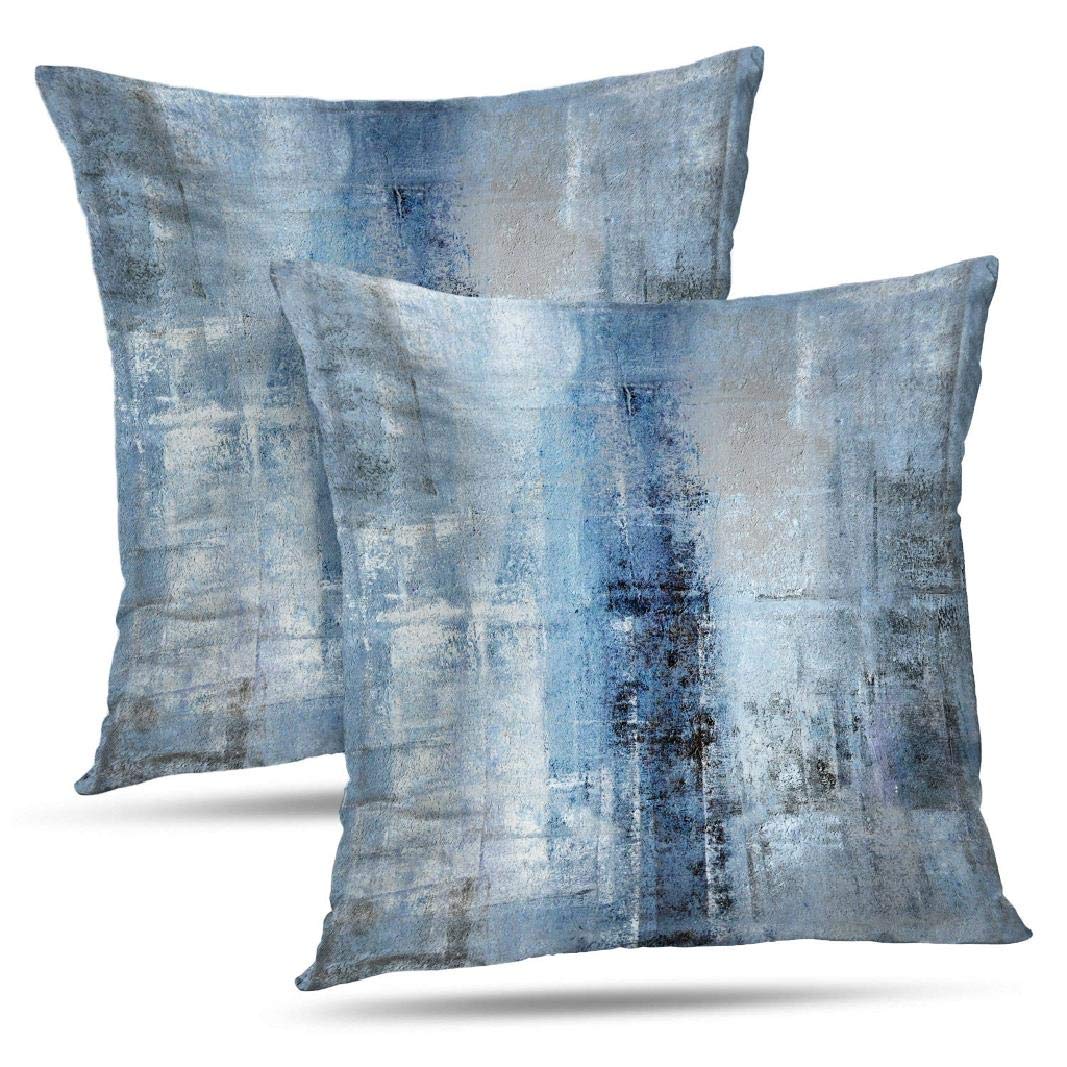Blue and Grey Abstract Art Artwork Pillow Cover, Gallery Modern Decorative Throw Pillows Cushion Cover for Bedroom Sofa Living Room 18 x 18 Inch Set of 2