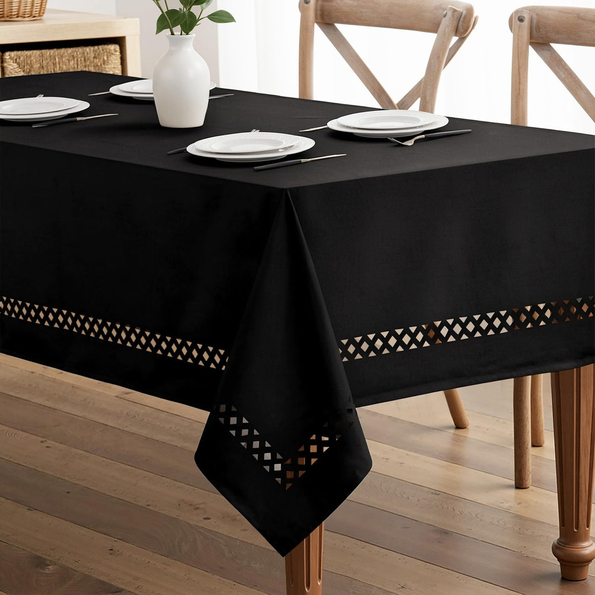 MIULEE Beige Rectangle Tablecloth with Decorative Cutouts 52x70 Inch