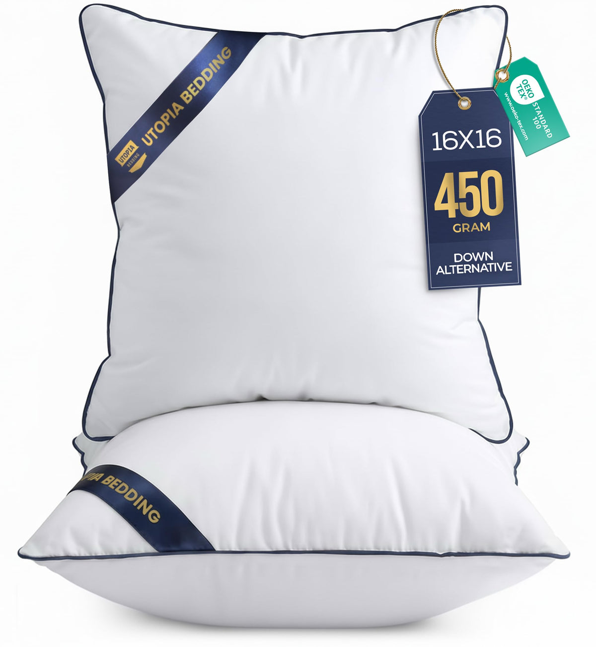 Premium Piping Throw Pillows 18x18, Decorative Pillow Inserts, 2-Pack