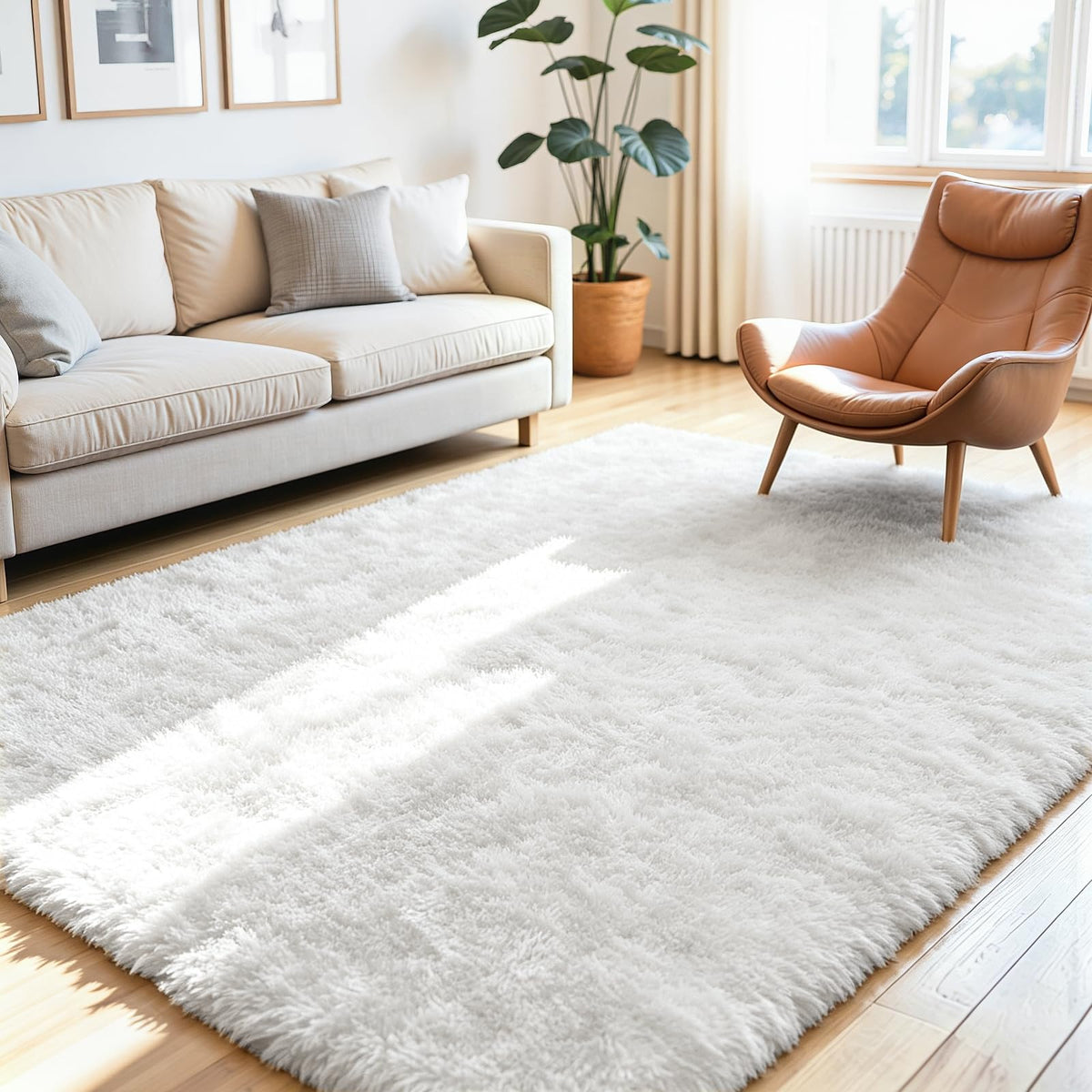 8x10 Fluffy Area Rug for Living Room: Soft Non-Slip Black Bedroom Carpet