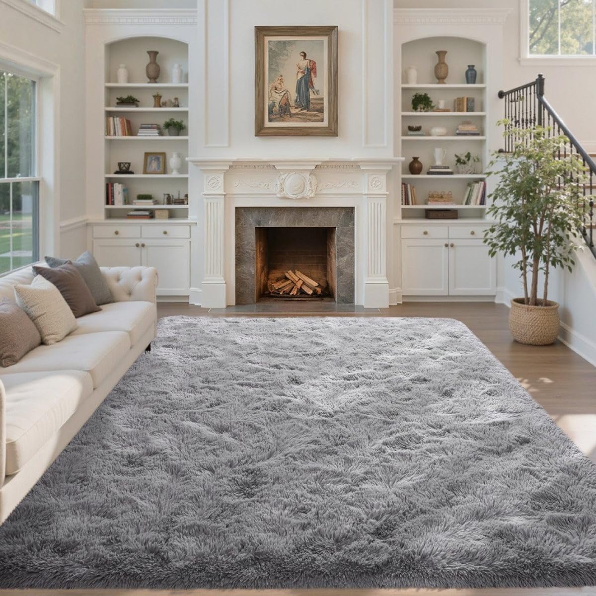 5x7 Black Area Rugs for Living Room, Large Fluffy Shag Bedroom Rugs Non-Slip, Ultra Soft Plush Carpet for Nursery Kids PlayRoom Dorm Office Indoor Modern Carpets