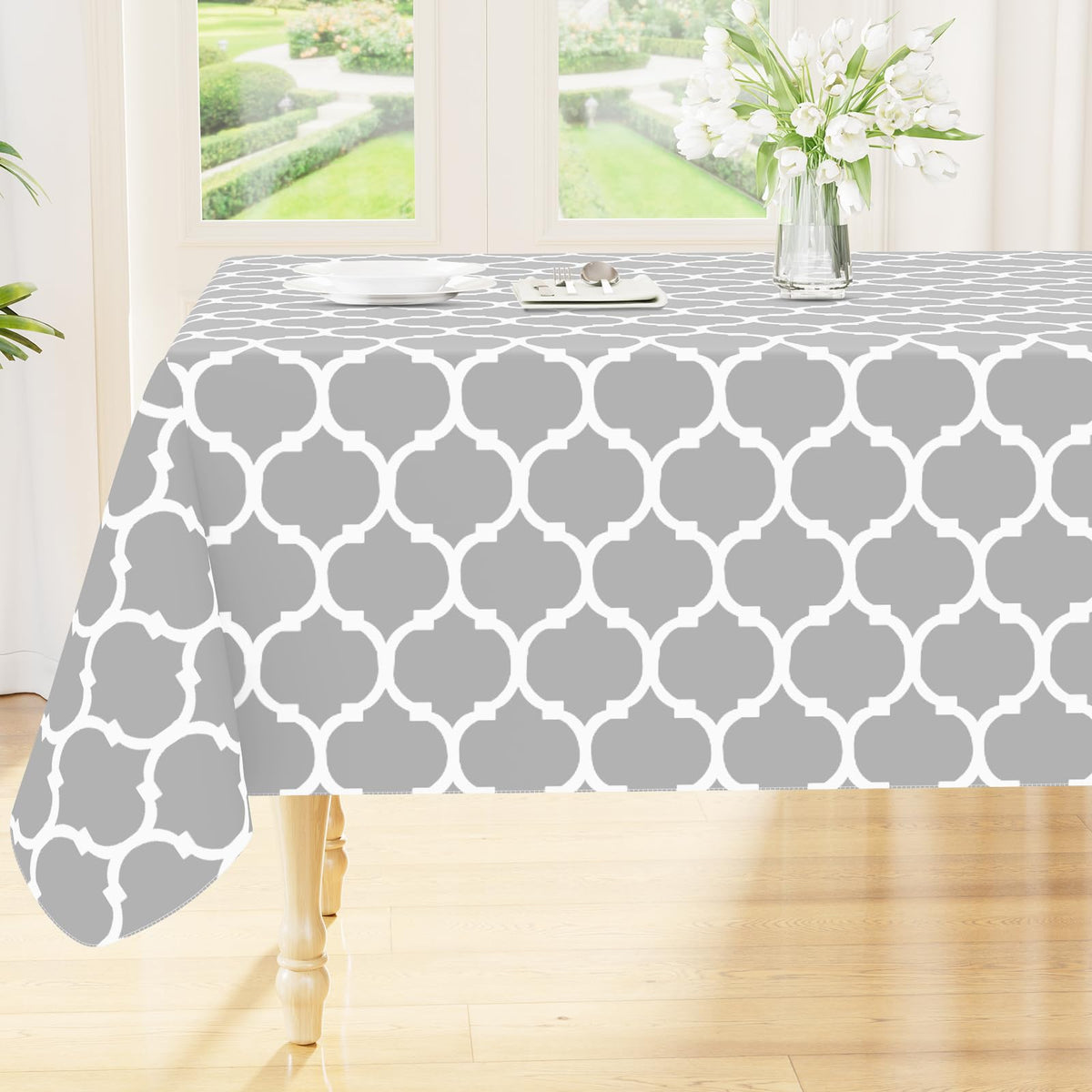 Smiry Rectangle Table Cloth, Flannel Backed Vinyl Tablecloth, 60"x84"
