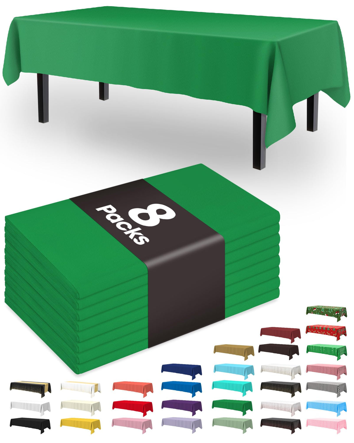 Pureegg Plastic Table Cloth Disposable 8 Pack 54 x 108 Inch, White