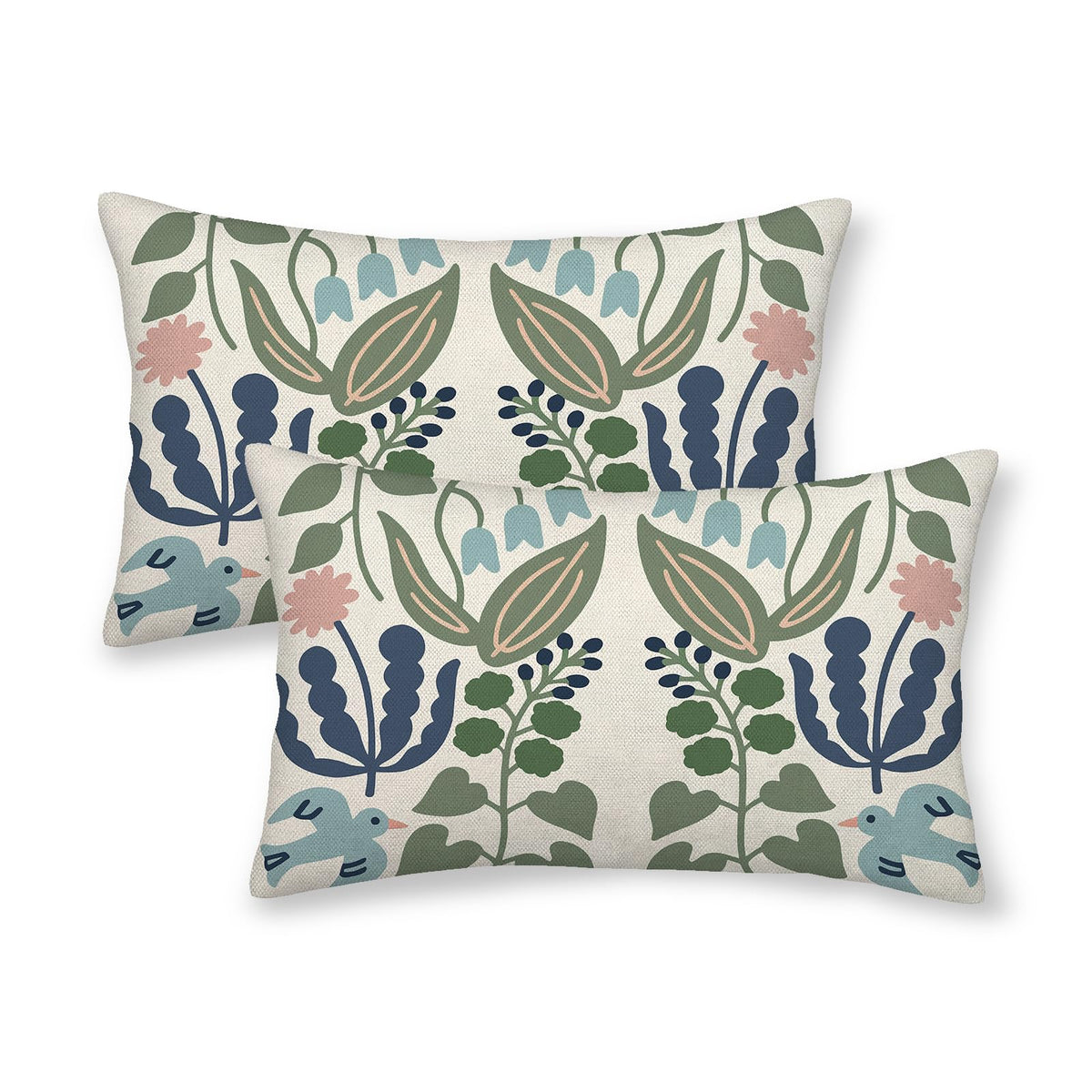 Floral Outdoor Pillow Covers 18x18 Inch Set of 2 Blue Green