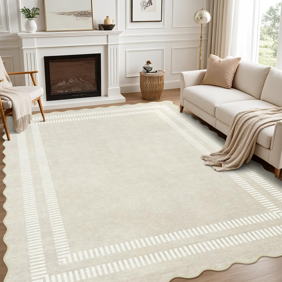 Area Rugs 5x7 Living Room Washable Modern Rug, Neutral Beige Soft Non Slip Rugs Ultra-Thin Indoor Carpet for Bedroom Dining Room Nursery Home Office