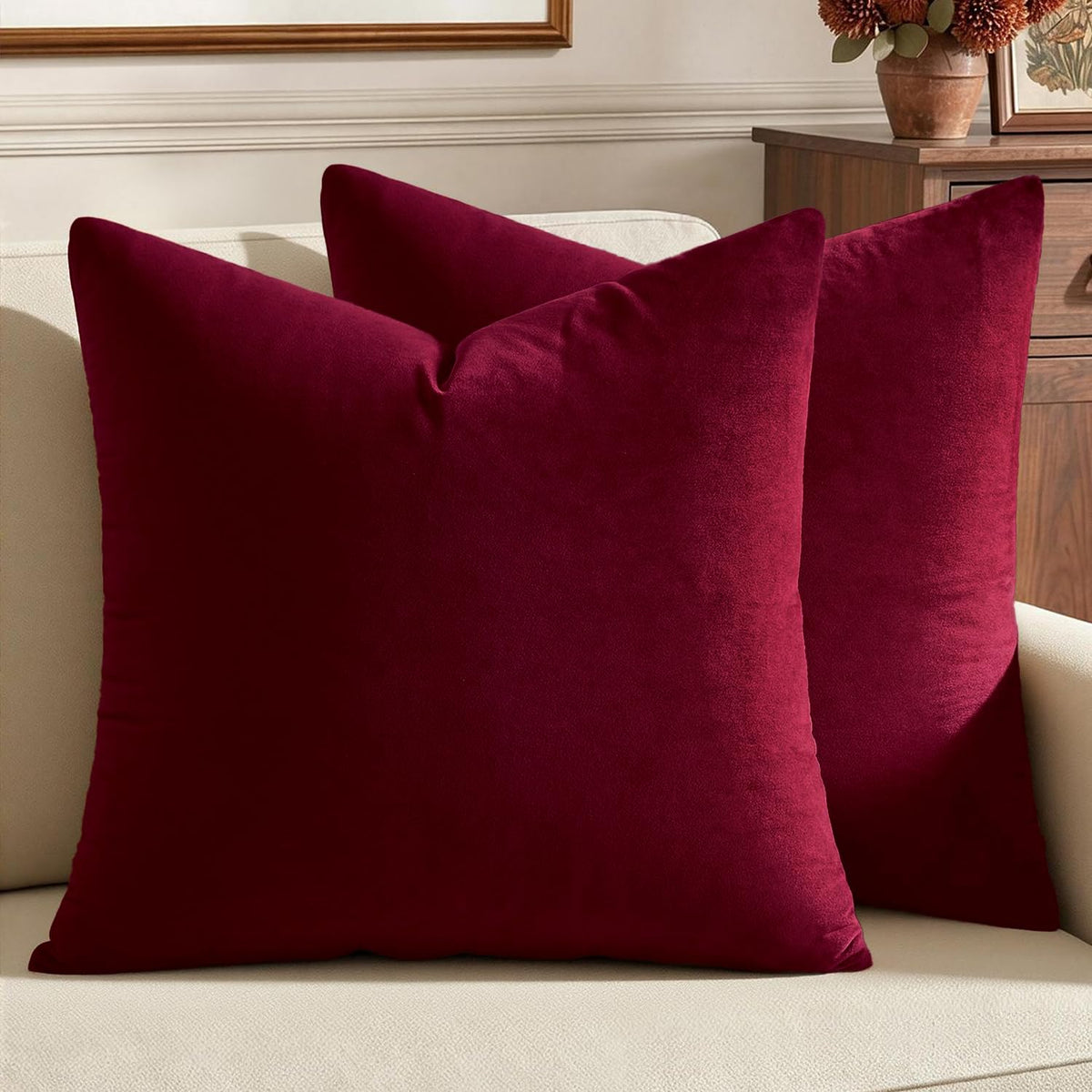MIULEE Velvet Throw Pillow Covers 18x18 Inch Pack of 2 Dark Blue