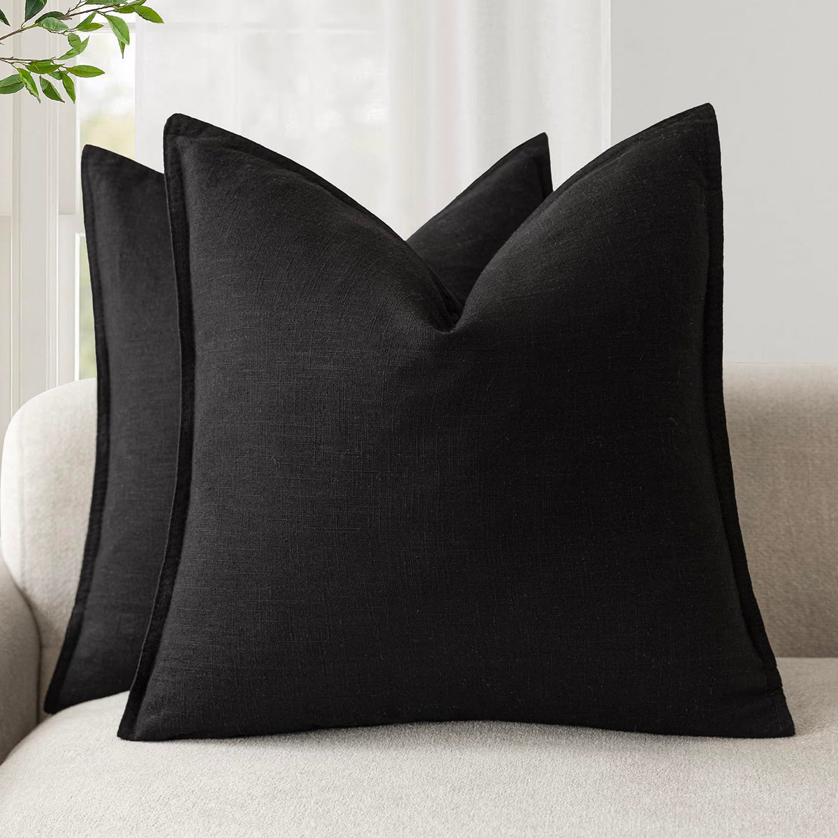 Foindtower Linen Solid Decorative Throw Pillow Covers 18x18 Natural Beige