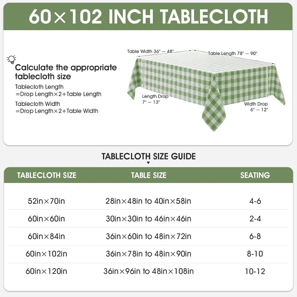 Veblandy Checkered Tablecloth Rectangle Waterproof Gingham Table Cloth Washable Buffalo Plaid Table Cover Wrinkle Free for Kitchen, Dining and Outdoor Picnic, 60 x 120 Inch, Sage Green and White
