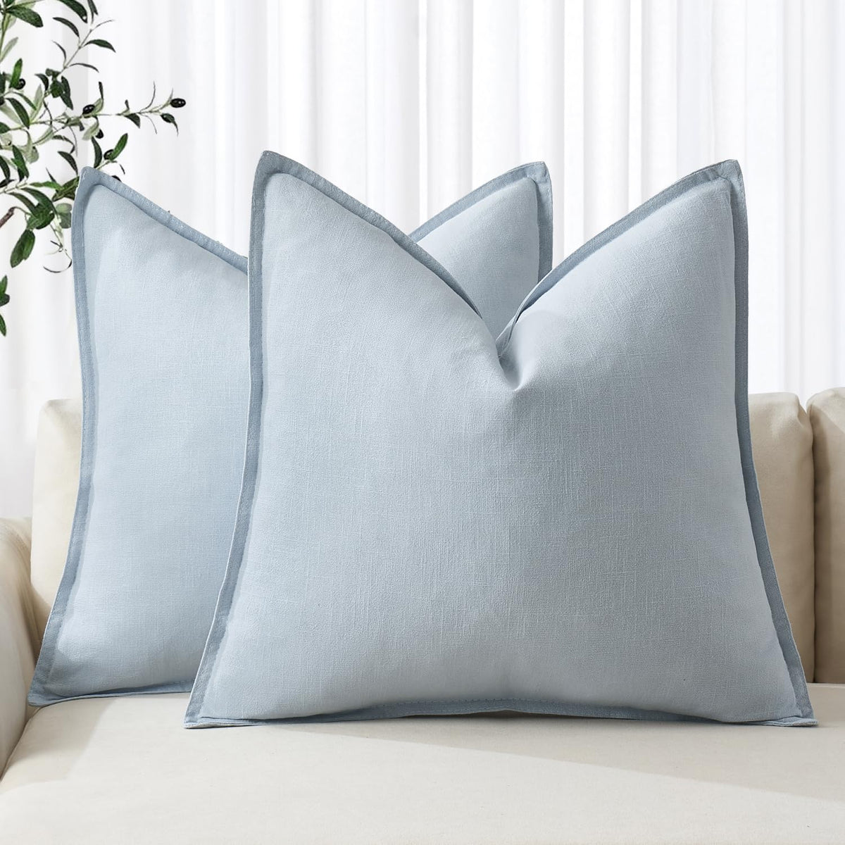 MIULEE Decorative Linen Euro Sham Pillow Covers 24x24 Natural Beige