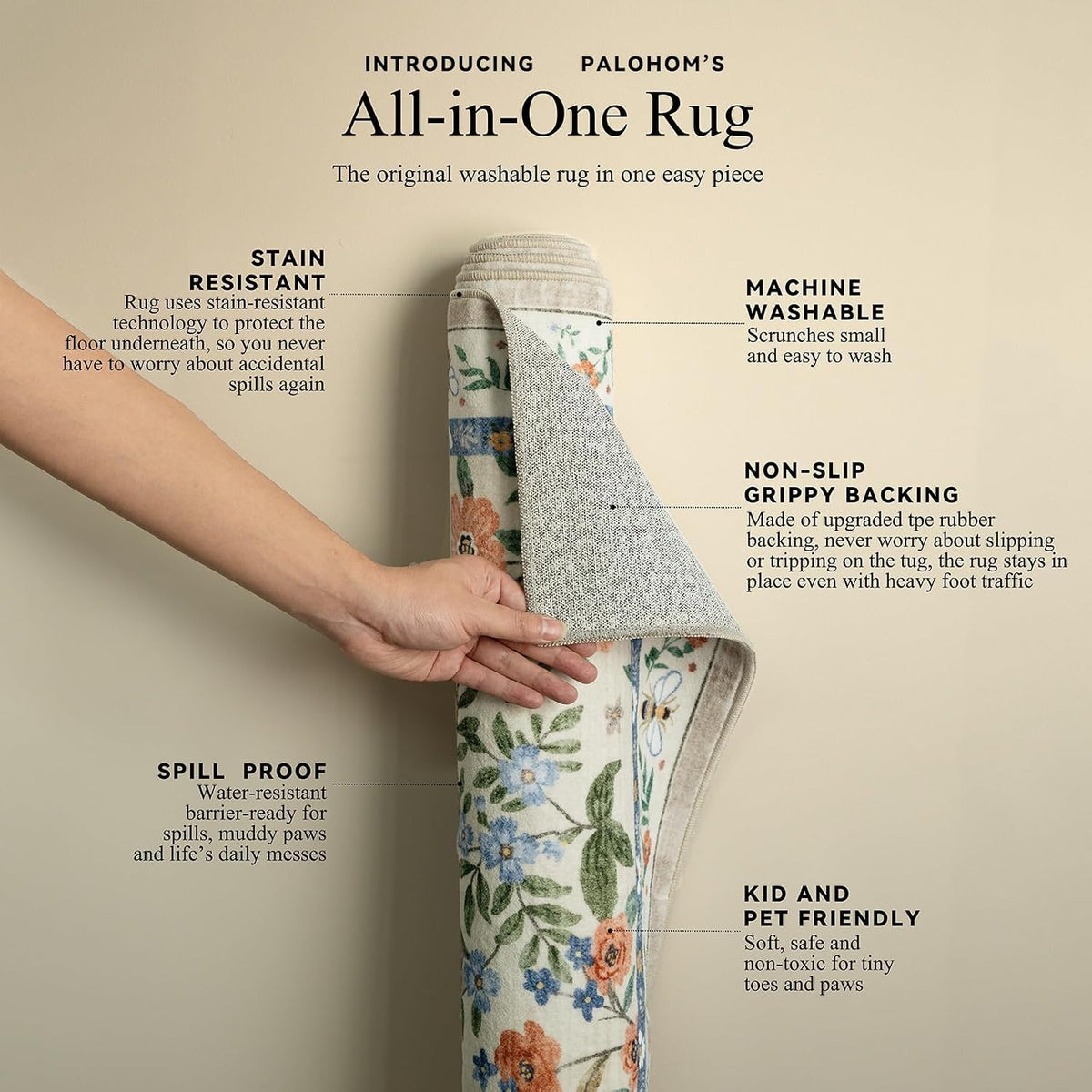 Washable Area Rugs for Living Room: 9x12 Area Rug for Bedroom Vintage Stain Resistant Non Slip Low Pile Lightweight Soft Carpet for Kitchen Dining Room Farmhouse Kids Room Nursery
