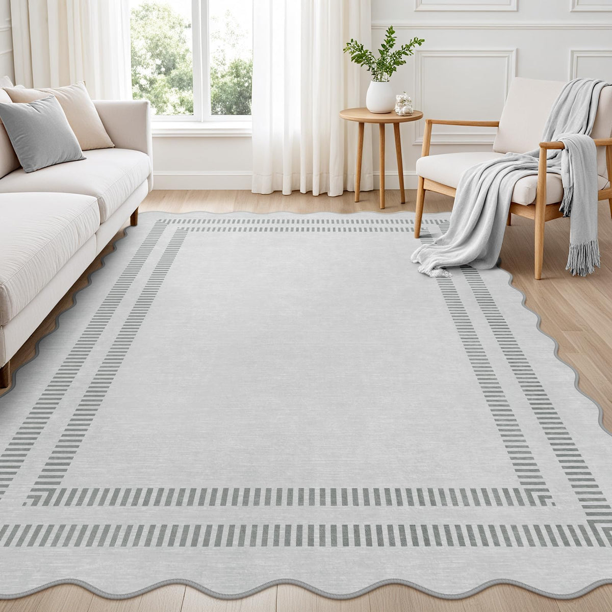 Area Rugs 5x7 Living Room Washable Modern Rug, Neutral Beige Soft Non Slip Rugs Ultra-Thin Indoor Carpet for Bedroom Dining Room Nursery Home Office