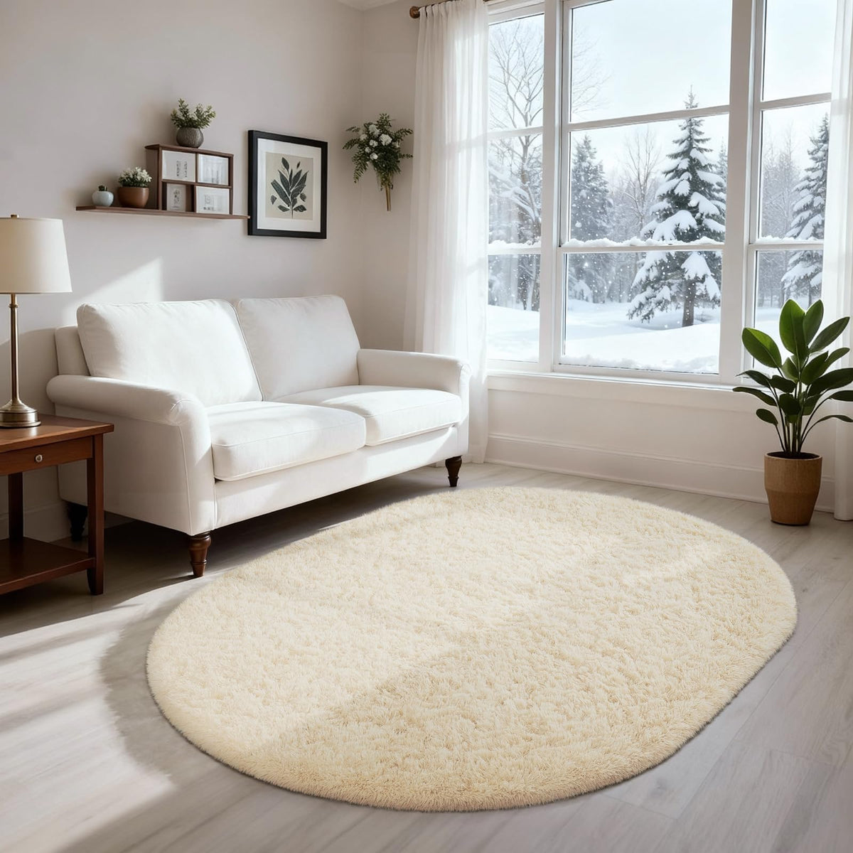 Ophanie Area Rugs for Bedroom, Christmas Upgrade Non-Slip Ivory Fluffy Soft Shag Living Room Carpet, Indoor Floor 4x6 Fuzzy Shaggy Plush Nursery Rug for Kids Dorm Decor with Over 99 pcs Pile fibers