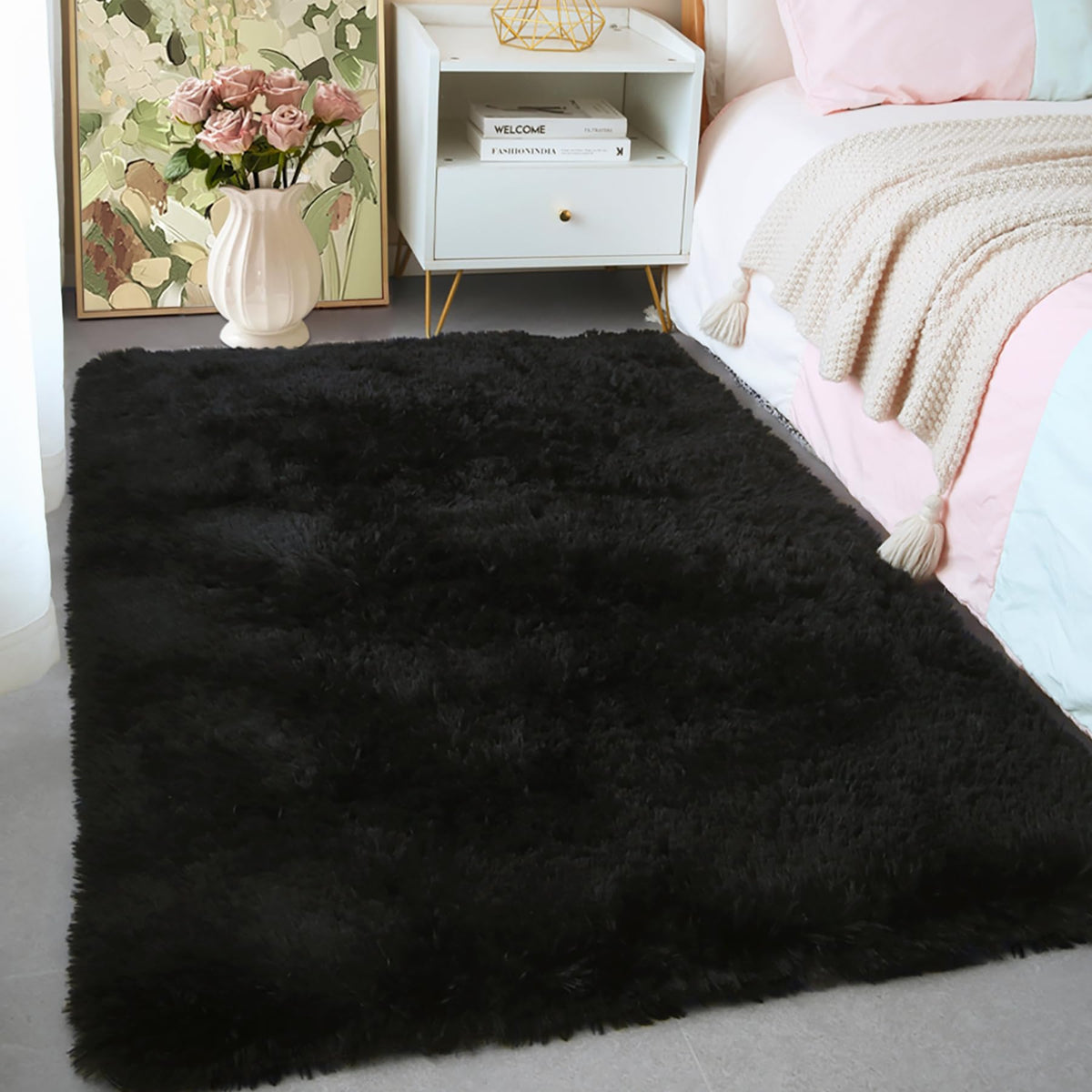 Pink Fluffy 4x6 Area Rugs for Bedroom Girls, Plush Washable Carpet