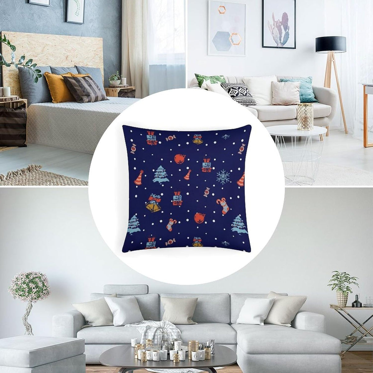 Throw Pillow Covers Soft Breathable Cotton Linen 18"×18" Square Cushion Cases Christmas Print 4 Pack Home Decor for Living Room Sofa, No Pillow Insert Included