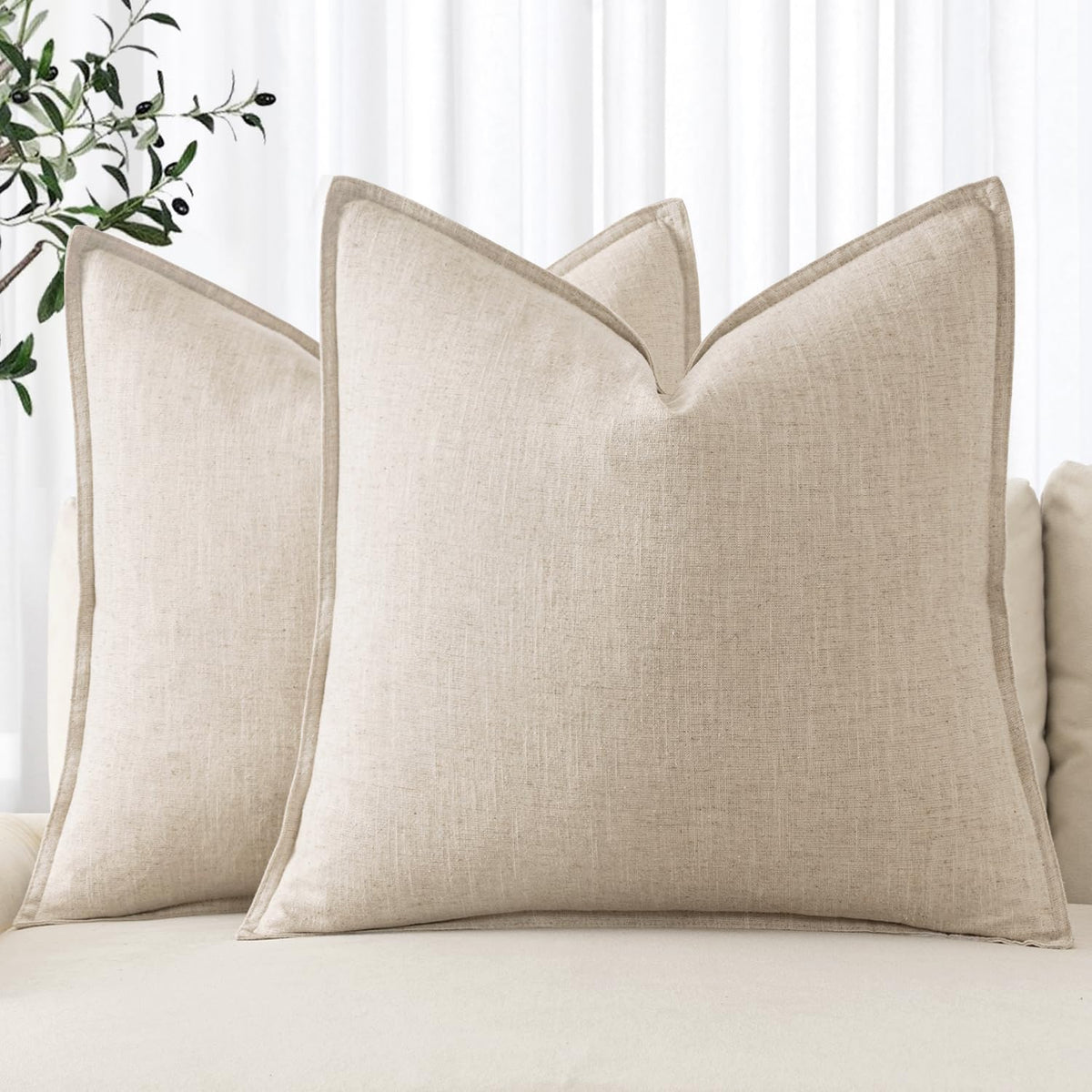 MIULEE Decorative Linen Euro Sham Pillow Covers 24x24 Natural Beige