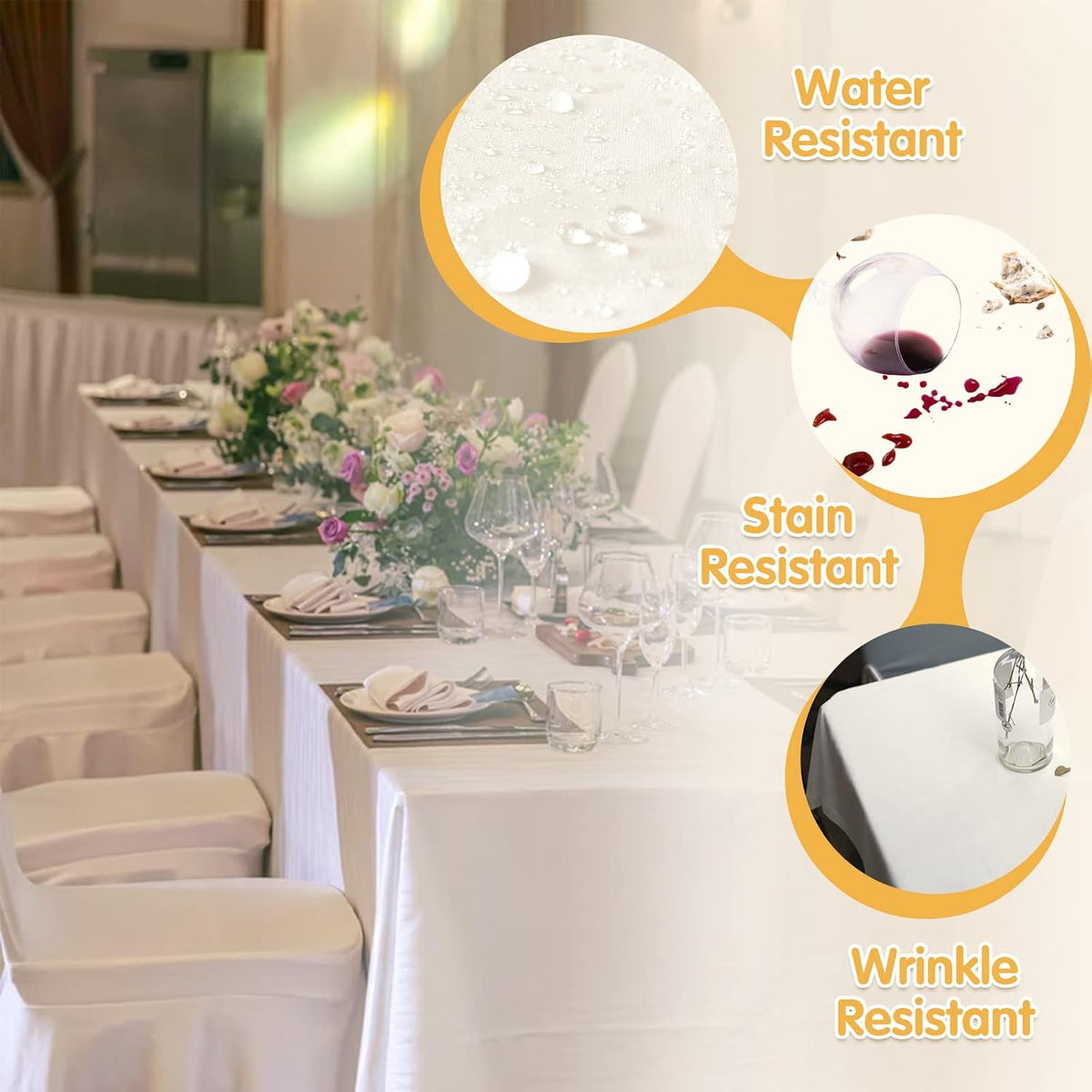 BRILLMAX 6 Pack Ivory Tablecloths 90x132 Inch for 6ft Rectangle Tables