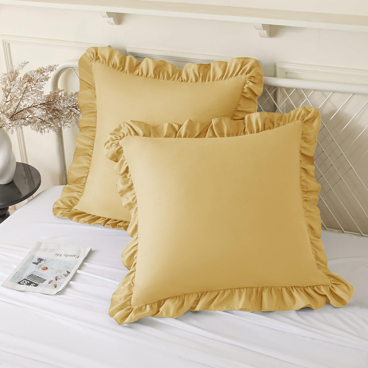 KKJIAF 2 Pack Ruffle Pillow Cases 18x18 Inches, White