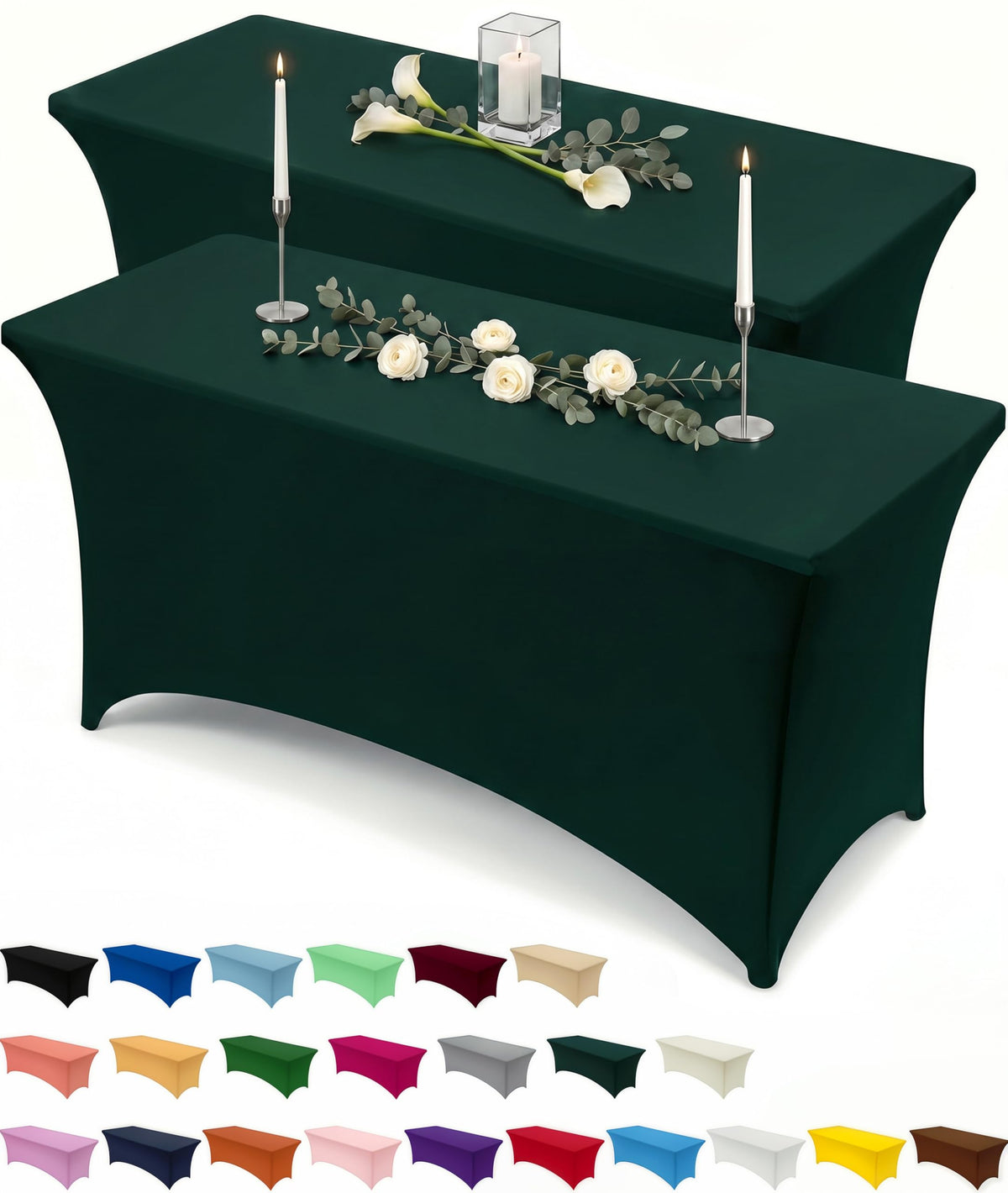 Utopia Kitchen Spandex Tablecloth 2 Pack [6FT, Black] Tight, Fitted, Washable and Wrinkle Resistant Stretch Rectangular Patio Table Cover for Event, Wedding, Banquet & Parties [72Lx30Wx30H Inch]