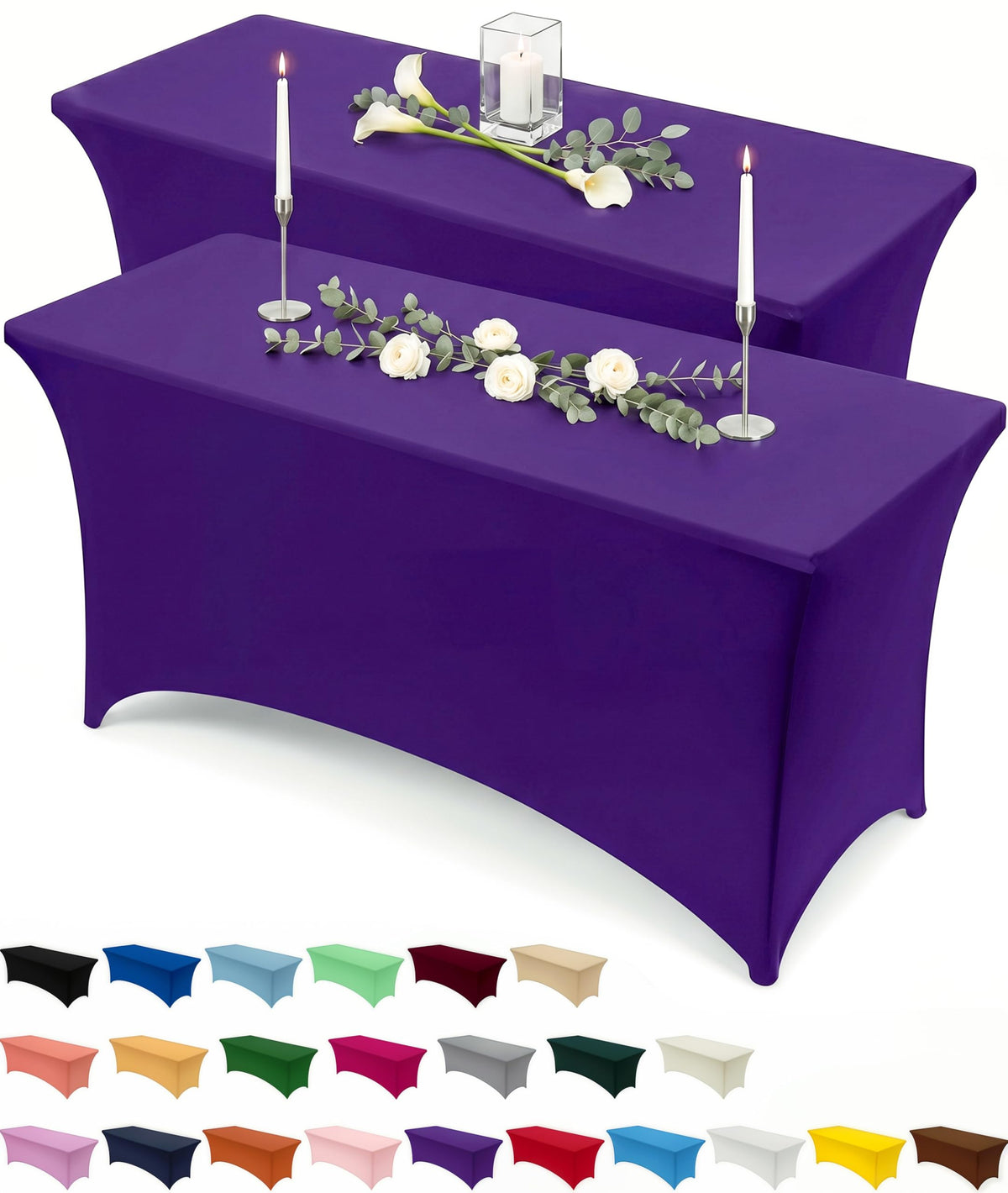 Utopia Kitchen Spandex Tablecloth 2 Pack [6FT, Black] Tight, Fitted, Washable and Wrinkle Resistant Stretch Rectangular Patio Table Cover for Event, Wedding, Banquet & Parties [72Lx30Wx30H Inch]