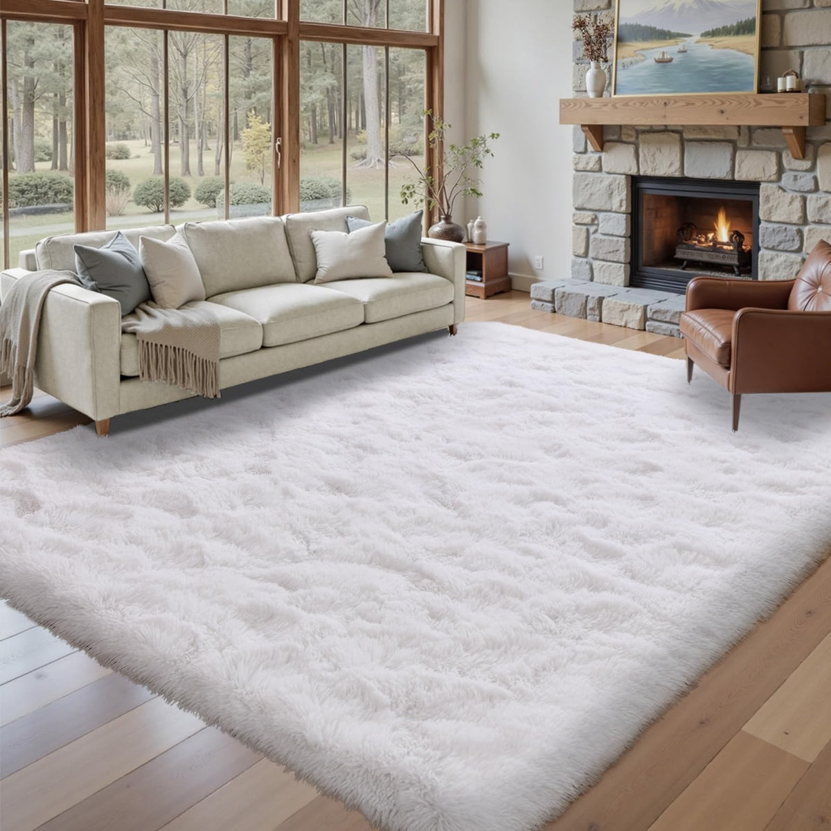 5x7 Black Area Rugs for Living Room, Large Fluffy Shag Bedroom Rugs Non-Slip, Ultra Soft Plush Carpet for Nursery Kids PlayRoom Dorm Office Indoor Modern Carpets