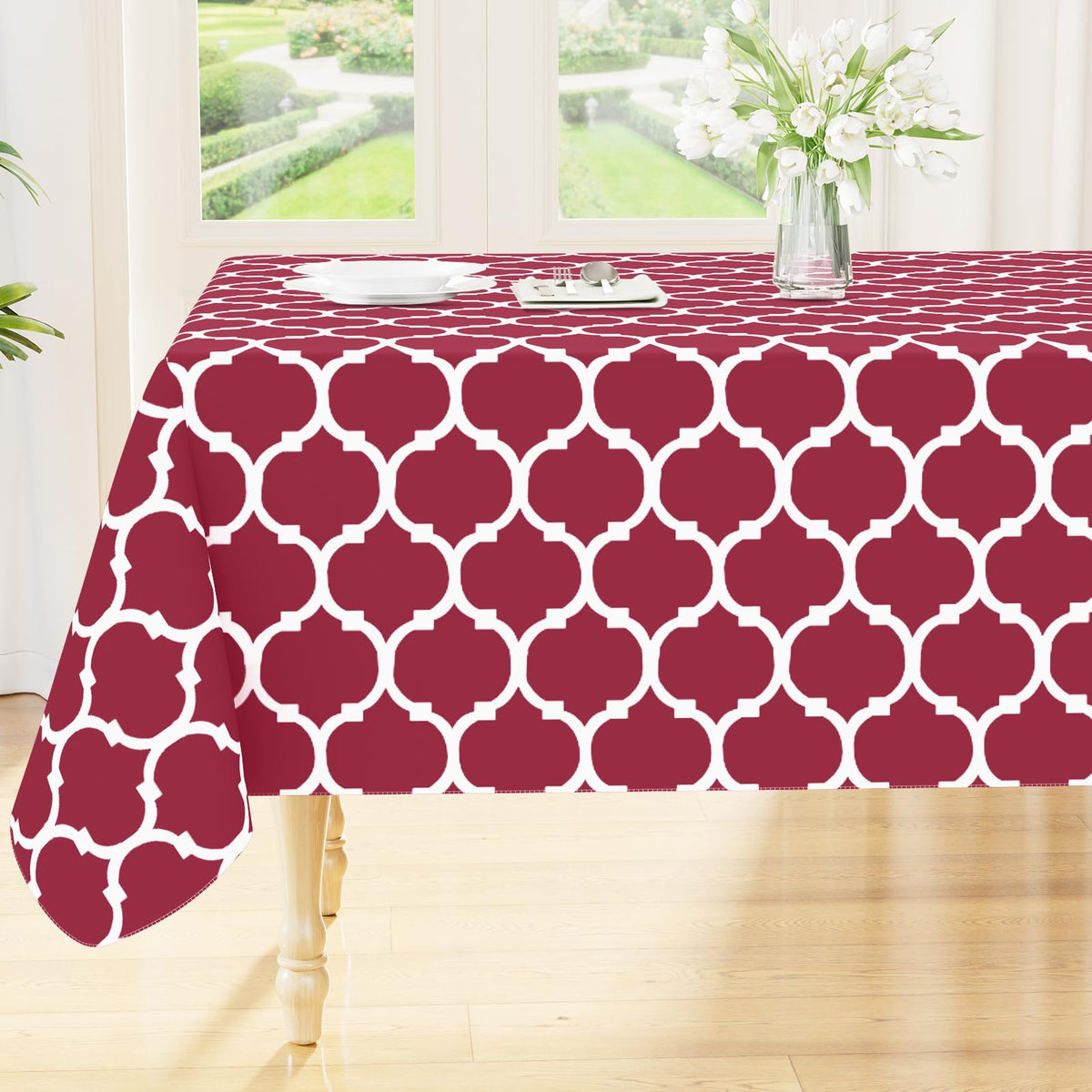Smiry Rectangle Table Cloth, Flannel Backed Vinyl Tablecloth, 60"x84"