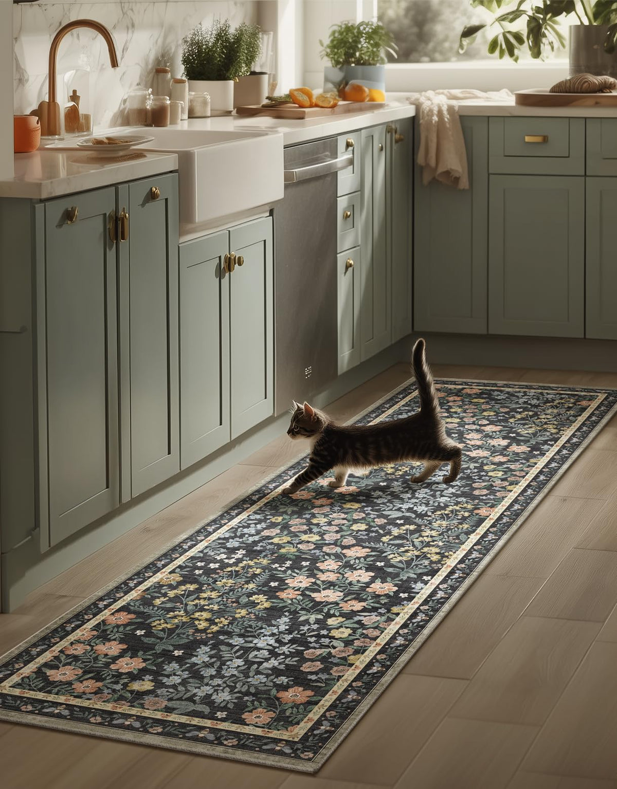 Washable Area Rugs for Living Room: 9x12 Area Rug for Bedroom Vintage Stain Resistant Non Slip Low Pile Lightweight Soft Carpet for Kitchen Dining Room Farmhouse Kids Room Nursery