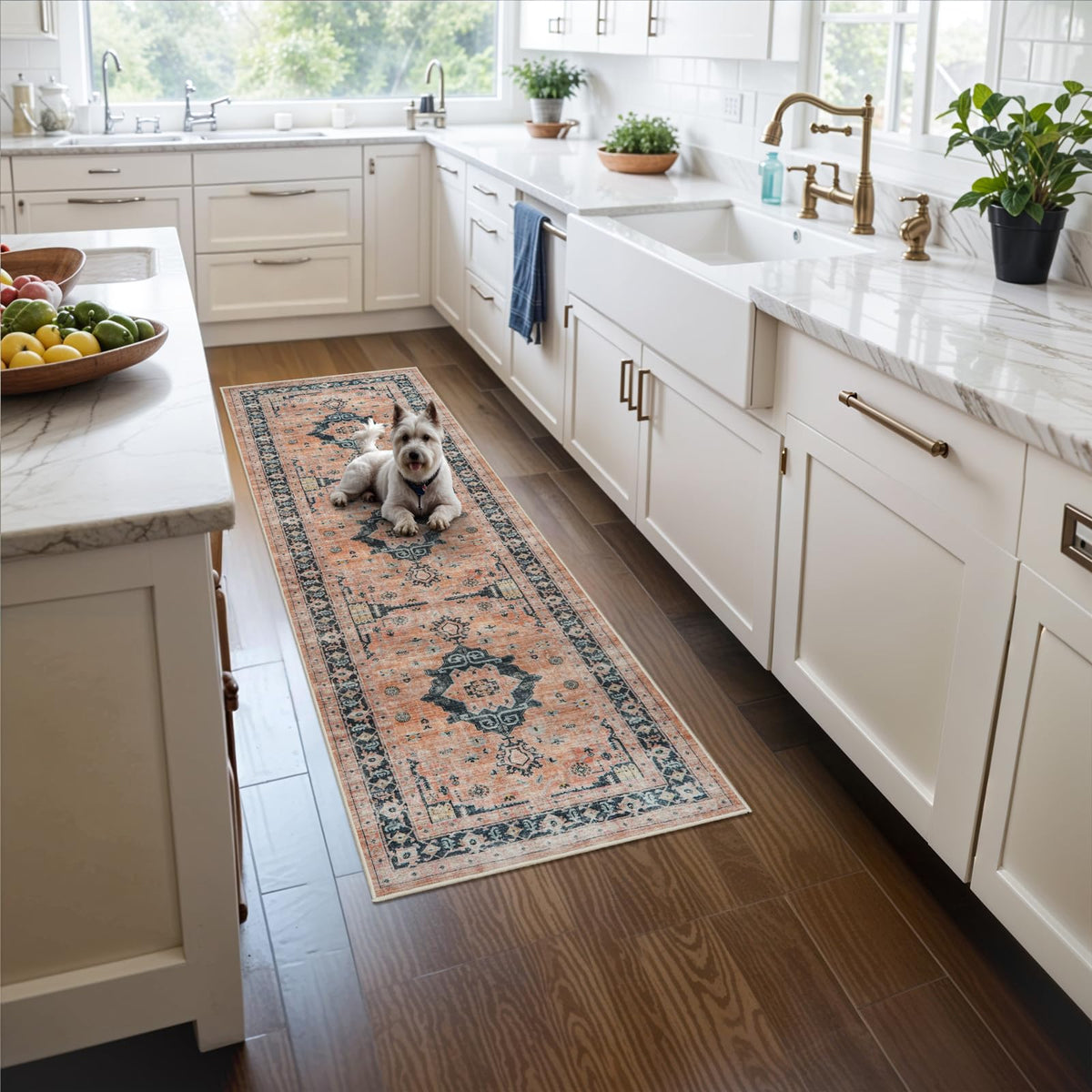 Hallway Washable Runner Rug - 2x10 Kitchen Rugs Entryway Rug Runner Vintage Soft Floor Mat Non Slip Indoor Farmhouse Carpet for Bathroom Living Room Bedroom (2 X 10, Beige)