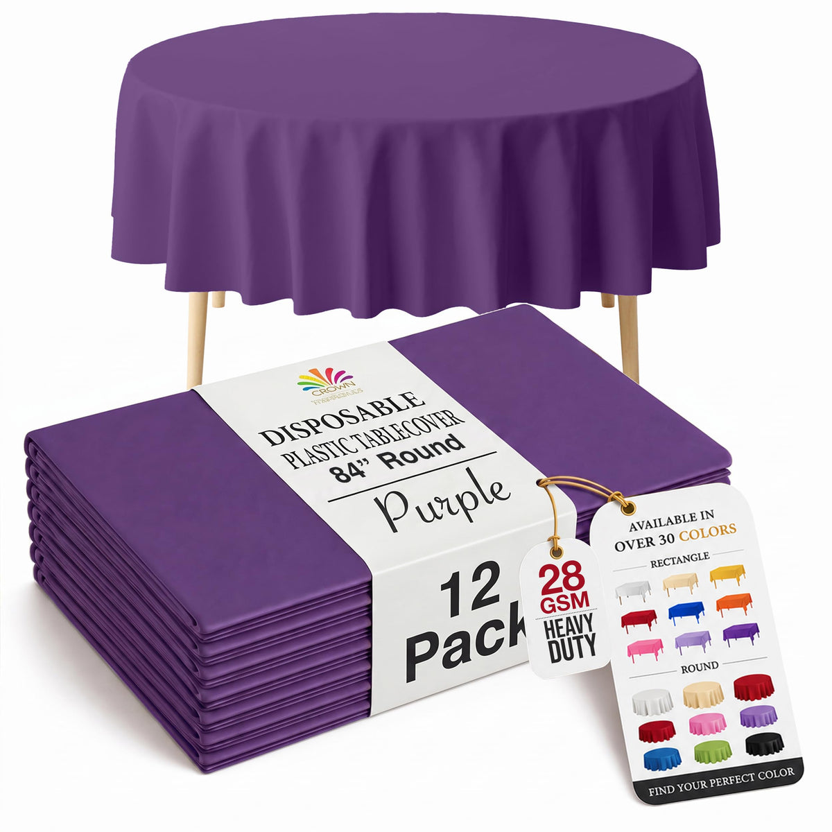 Exquisite 12-Pack Premium Plastic Tablecloth 12-Pack Premium Plastic Tablecloth 84in. Round Table Cover - Emerald Green
