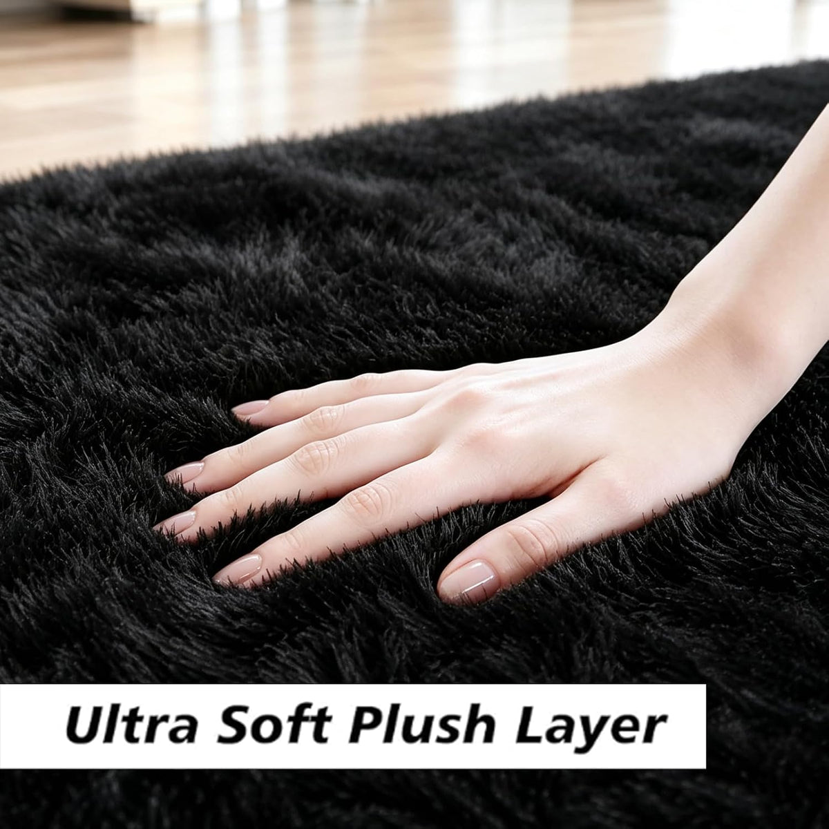 6x9 Black Fluffy Area Rug for Living Room,Large Shag Area Rugs for Bedroom
