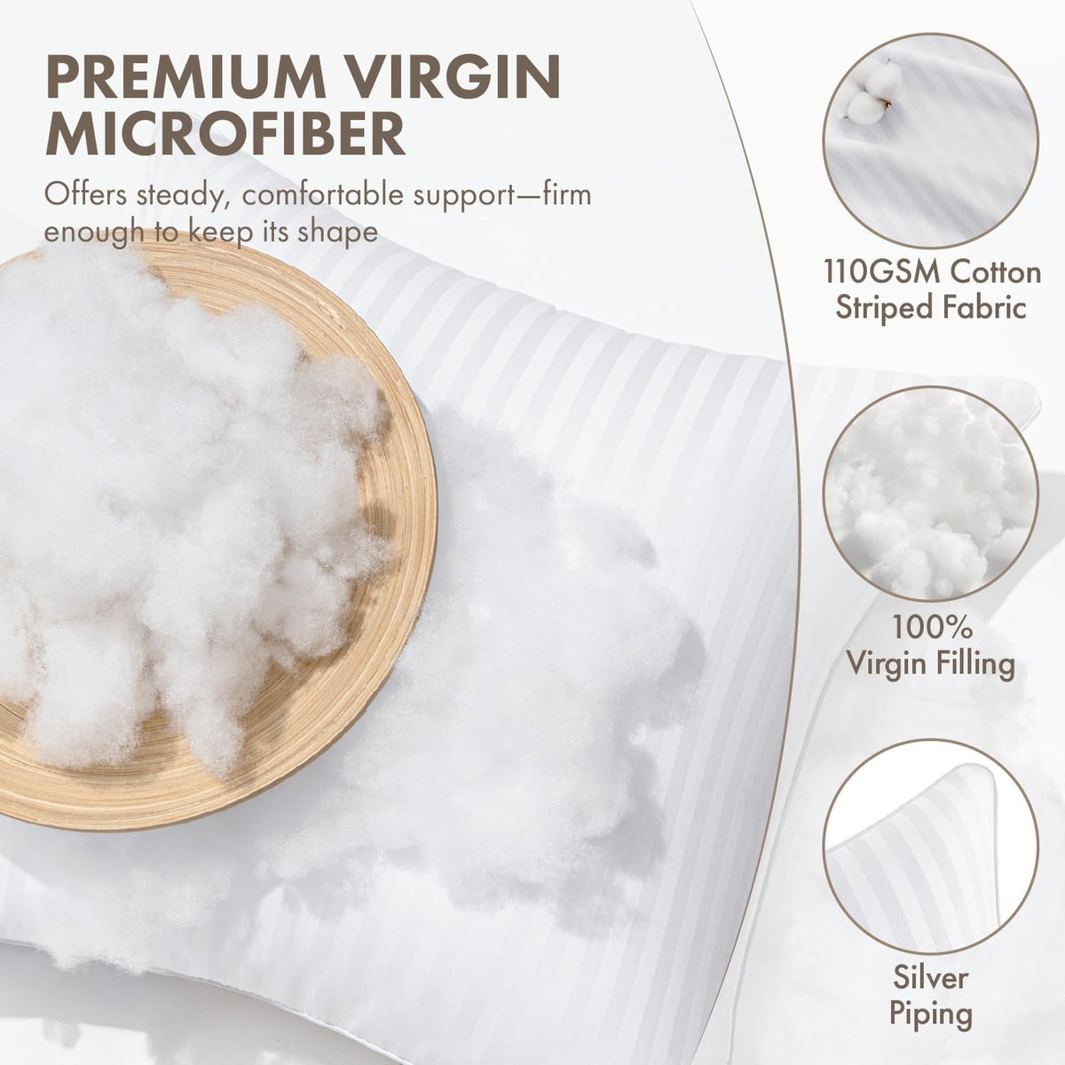 MIULEE 18x18 Throw Pillow Inserts Set of 2, 100% Virgin Microfiber Filling