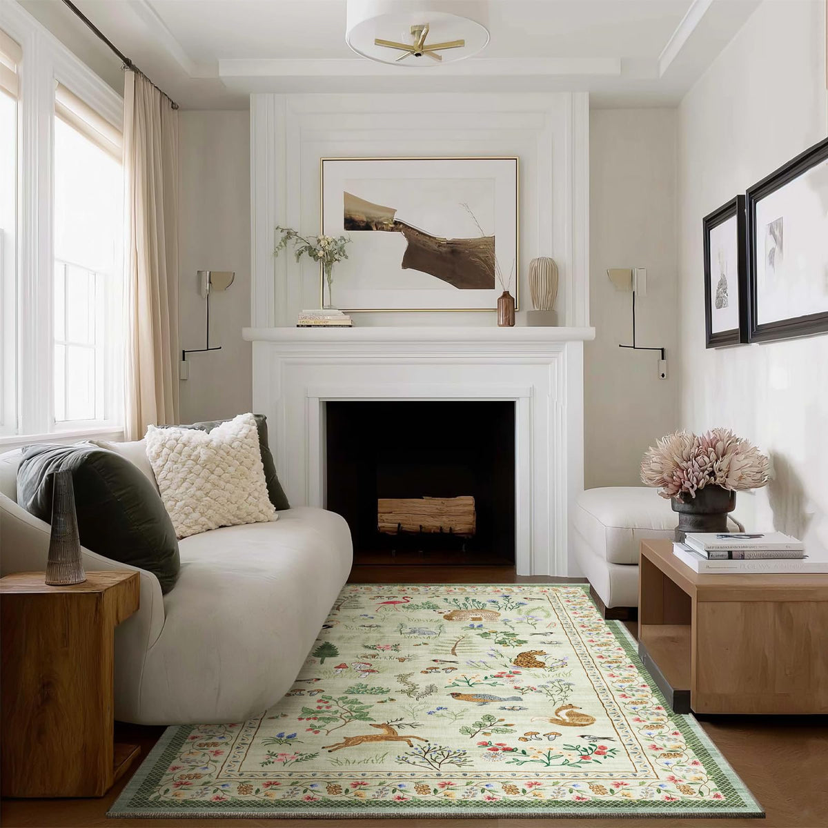 Washable Area Rugs for Living Room: 9x12 Area Rug for Bedroom Vintage Stain Resistant Non Slip Low Pile Lightweight Soft Carpet for Kitchen Dining Room Farmhouse Kids Room Nursery