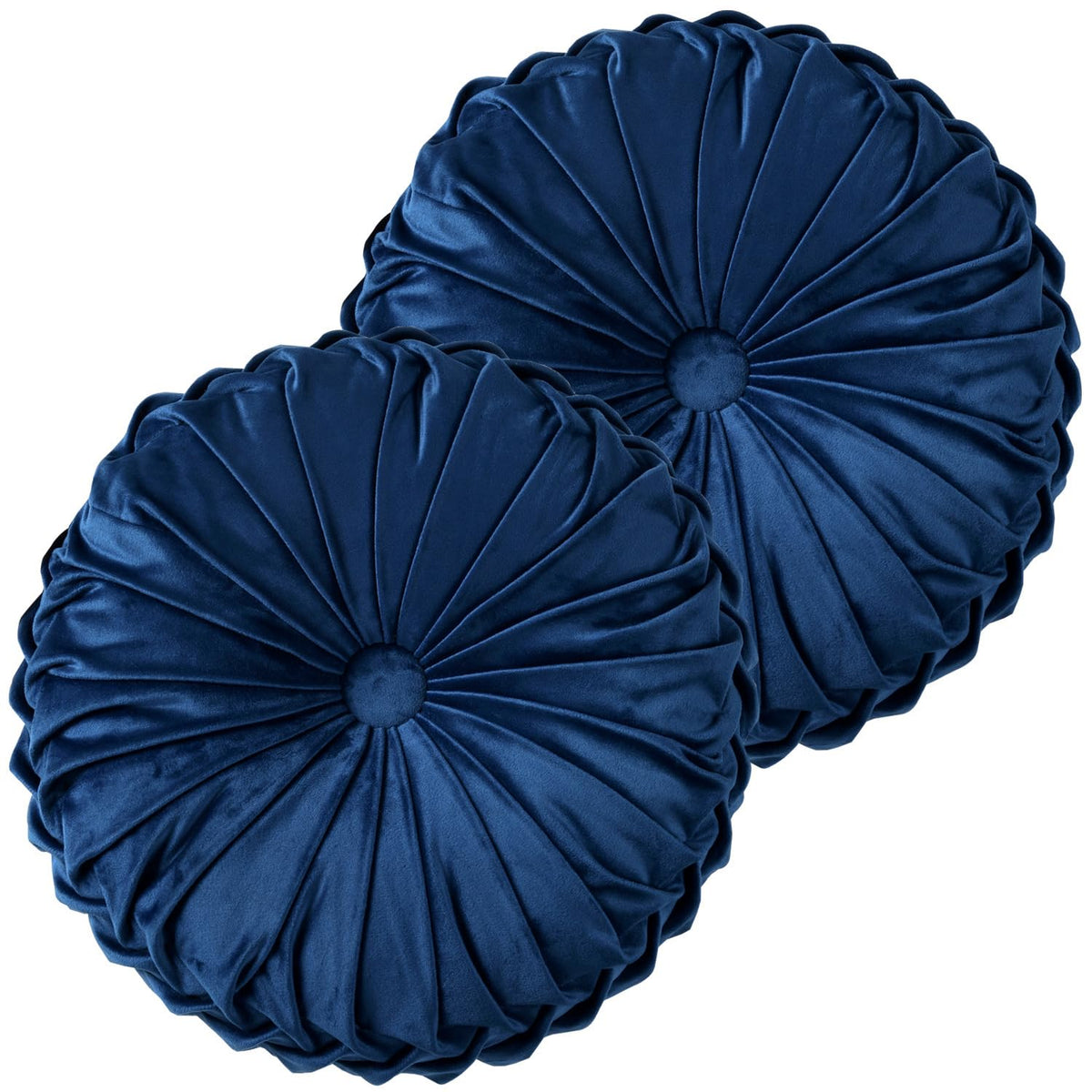 HIG Set of 2 Olive Velvet Decorative Round Pleated Throw Pillows