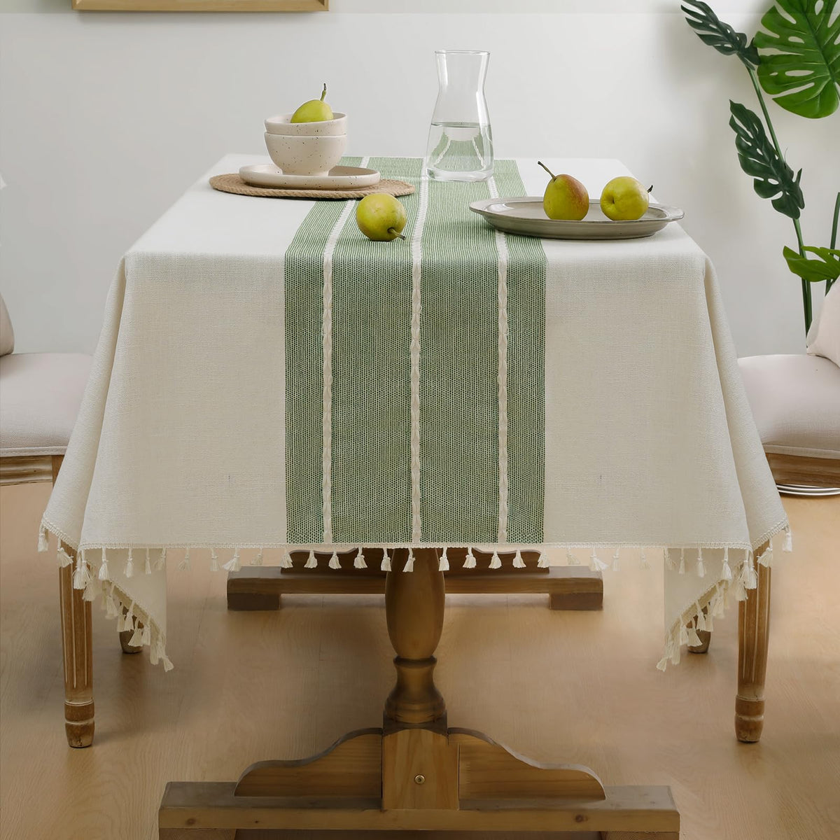 Softalker Fall Linen Rectangle Tablecloth with Tassel, 55 x 70 Inch