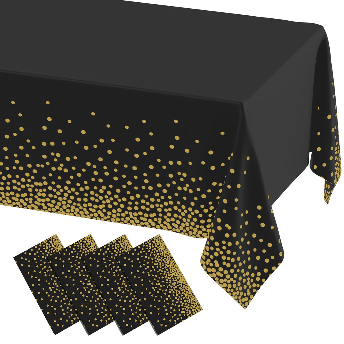 misaya 3 Packs Dot Disposable Table Cloth, 54 x 108 Inch Waterproof Plastic Tablecloth, Rectangle Gold Dots in White Table Covers for Picnic, Birthday, Party and Back to School