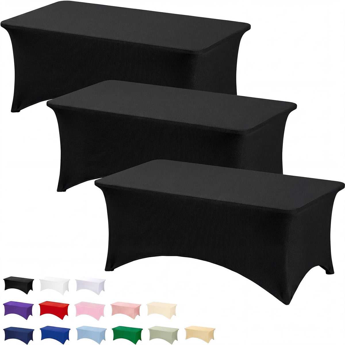 Fixwal 2 Pack 6FT Black Tablecloth Rectangle Spandex Fitted Table Cover