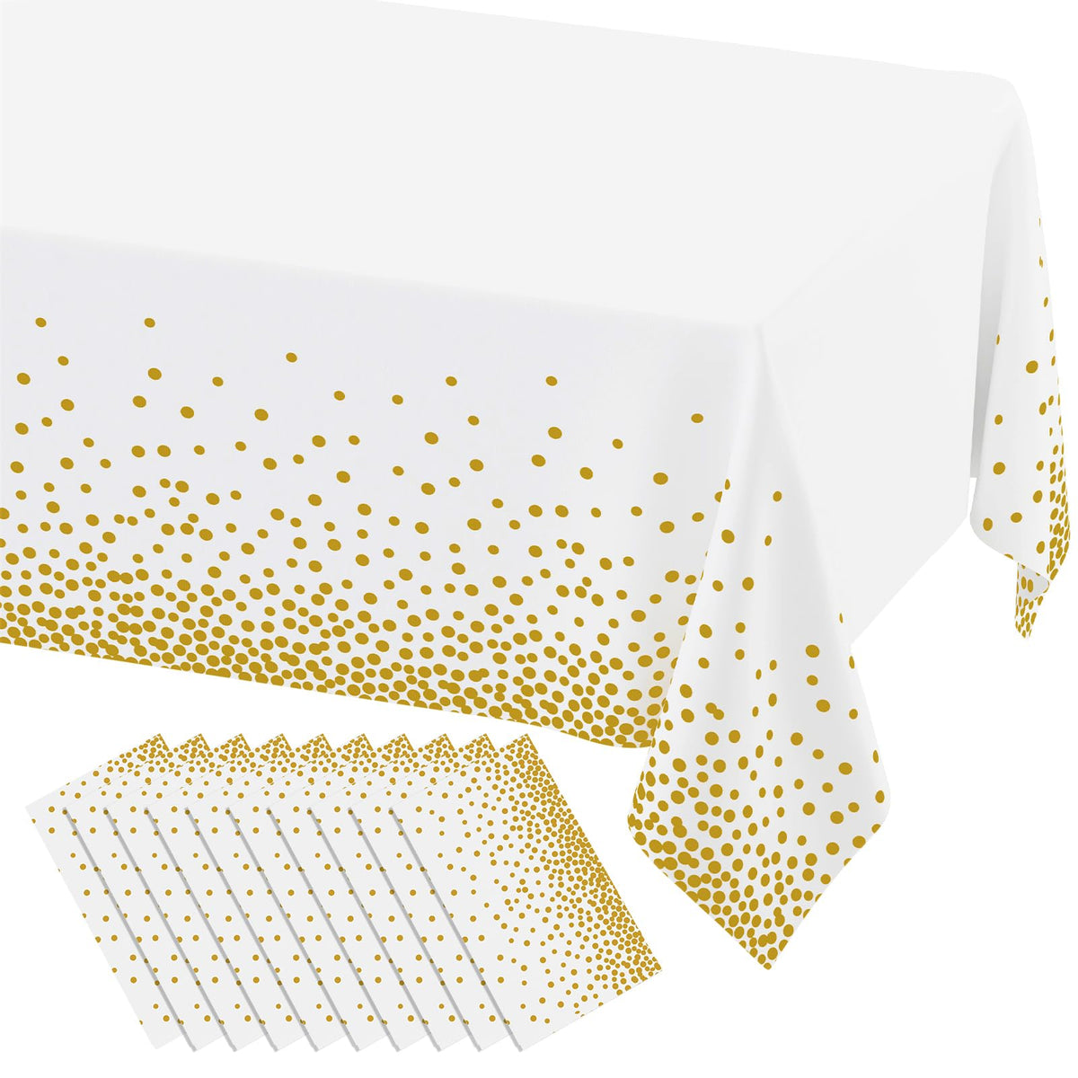 misaya 3 Packs Dot Disposable Table Cloth, 54 x 108 Inch Waterproof Plastic Tablecloth, Rectangle Gold Dots in White Table Covers for Picnic, Birthday, Party and Back to School