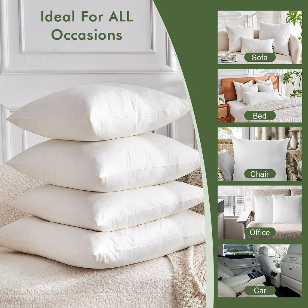 TOPGREEN Feather Down Throw Pillow Inserts 18 x 18, Set of 2, 100% Organic Cotton Shell, Soft Decorative Square Pillows Insert for Living Room Sofa, Couch, or Bed (White)