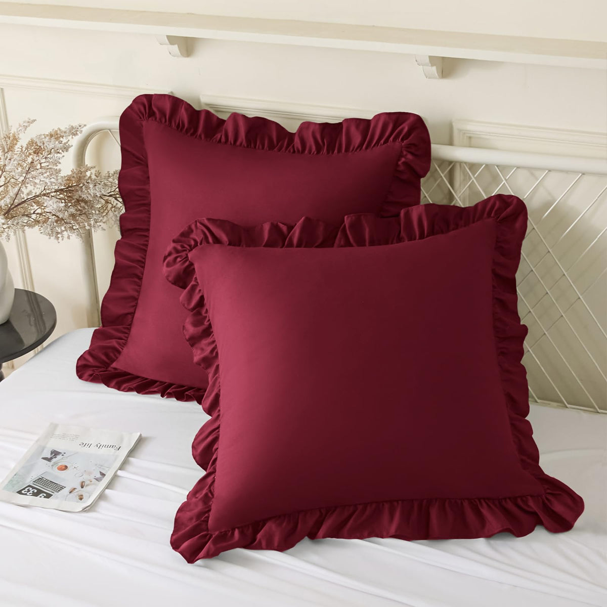 KKJIAF 2 Pack Ruffle Pillow Cases 18x18 Inches, White