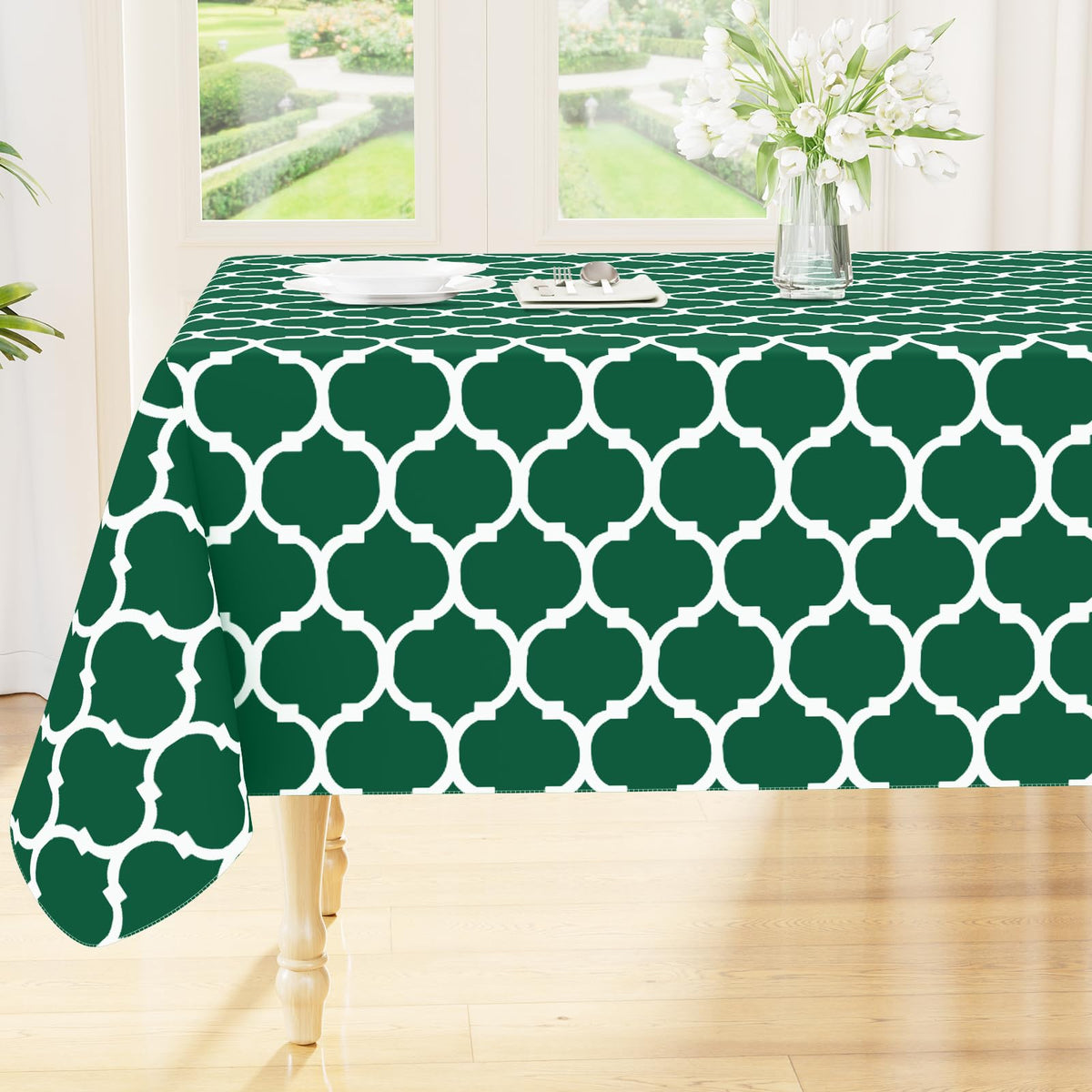 Smiry Rectangle Table Cloth, Flannel Backed Vinyl Tablecloth, 60"x84"