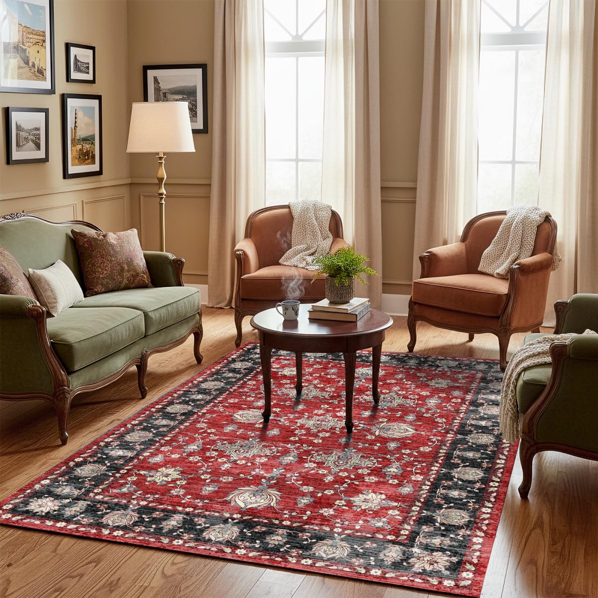 Washable 9x12 Area Rug for Living Room, Non-Slip Large Pink Bedroom Rugs